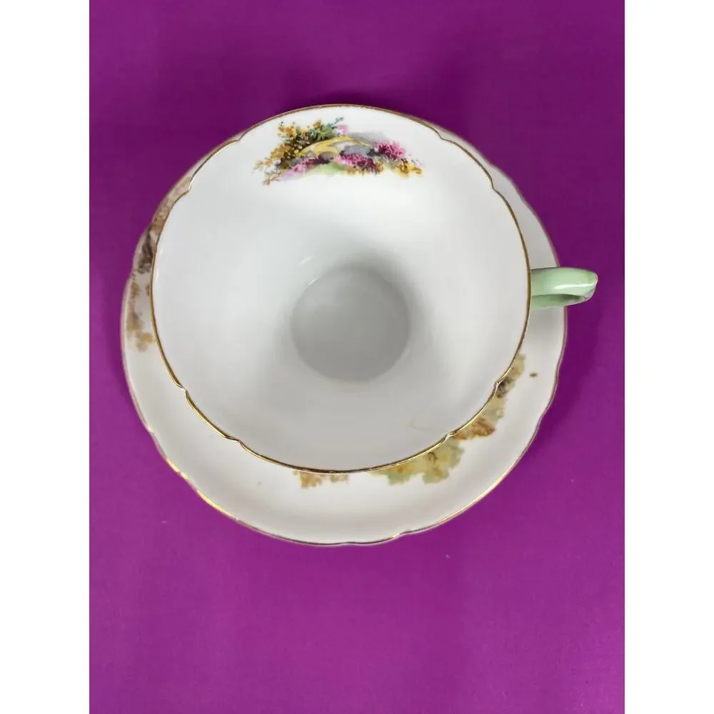 Vintage Shelley England Fine Bone China Heather Landscape 13419 Cup Saucer Set